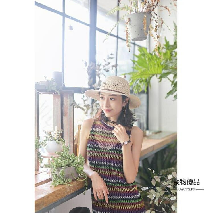 帽子女夏天草帽遮陽防曬沙灘帽休閒百搭海邊文藝鏤空【聚物優品】