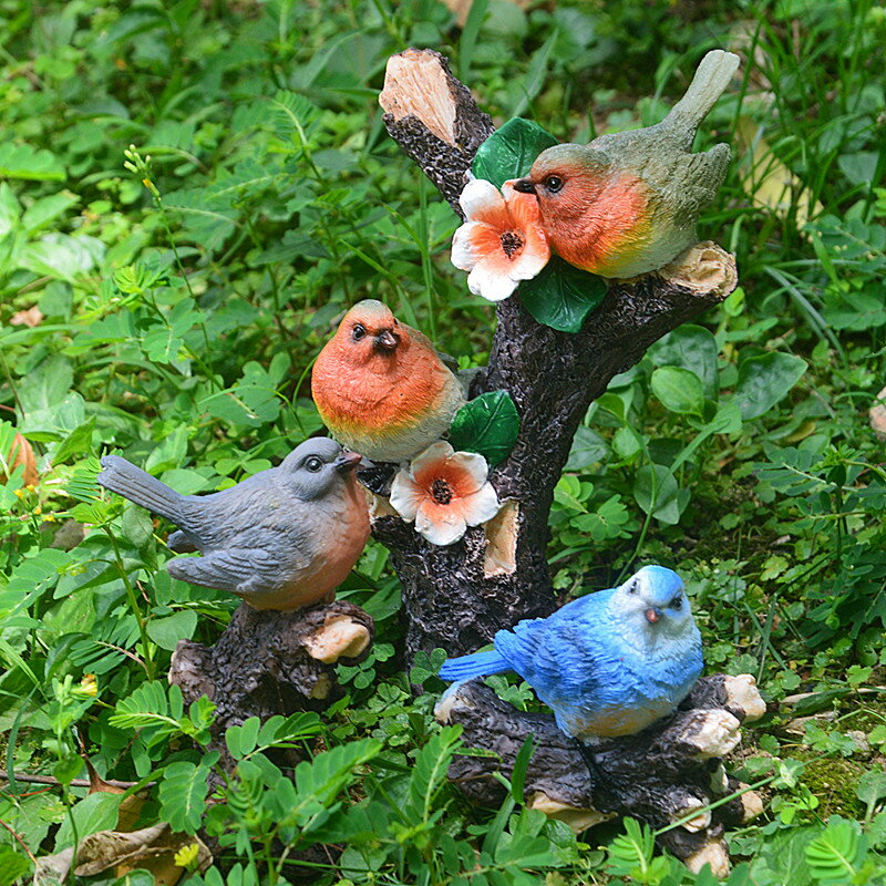 仿真小鳥擺件花園庭院裝飾品盆景園藝雕塑鳥類模型美陳樹脂工藝品