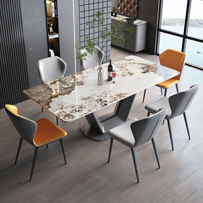 餐桌 長方形亮光小戶型 飯桌輕奢 現代簡約 家用 餐桌椅組合