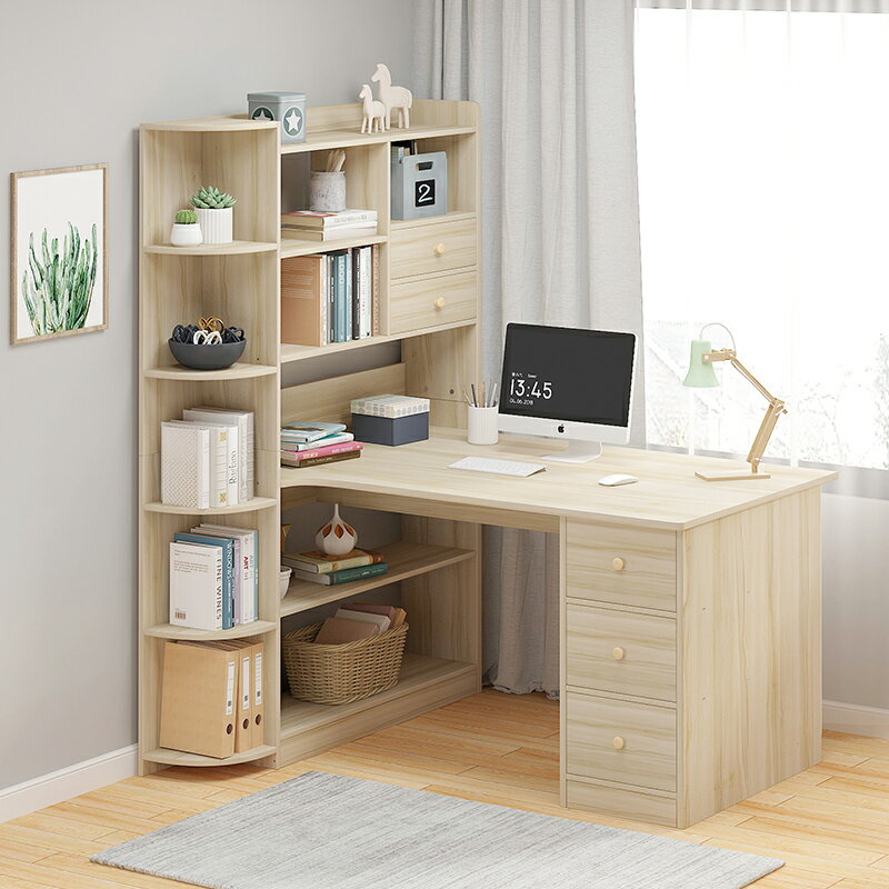 轉角書桌置物架組合一體書柜書桌學生寫字臥室家用簡約角落電腦桌