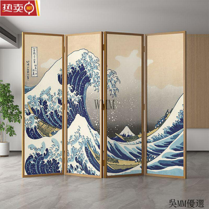 開立發票 屏風 隔斷墻 日式屏風 和風浮世繪侘寂風 客廳餐廳料理紋身店攝影佈背景 隔斷折疊