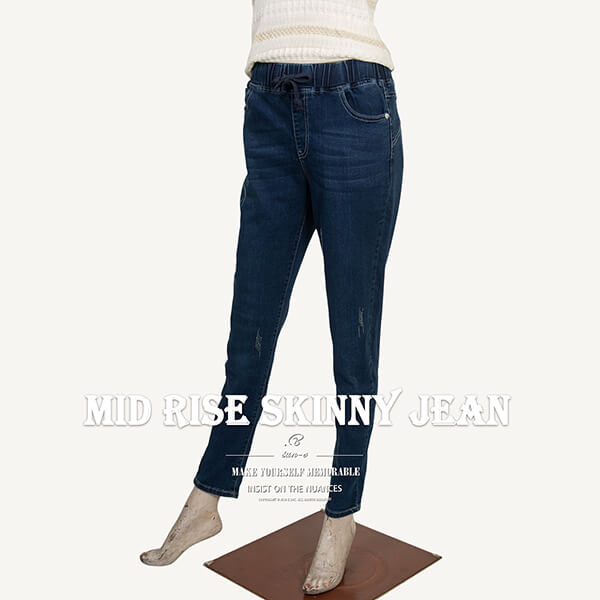 小直筒牛仔褲 中腰牛仔長褲 修身顯瘦彈性牛仔褲 鬆緊腰丹寧直筒褲 小直筒版型修飾腿型更顯修長 Mid rise Skinny Jeans Elastic Waist Slim Straight Jeans Womens Denim Pants Womens Jeans (010-5601-31)深牛仔 M L XL 2L 3L 腰圍:28~37英吋 (71~94公分) 女 [實體店面保障] sun-e