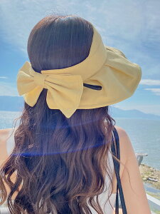 韓國UV空頂防曬帽女夏防紫外線遮臉太陽帽子大沿蝴蝶結漁夫遮陽帽