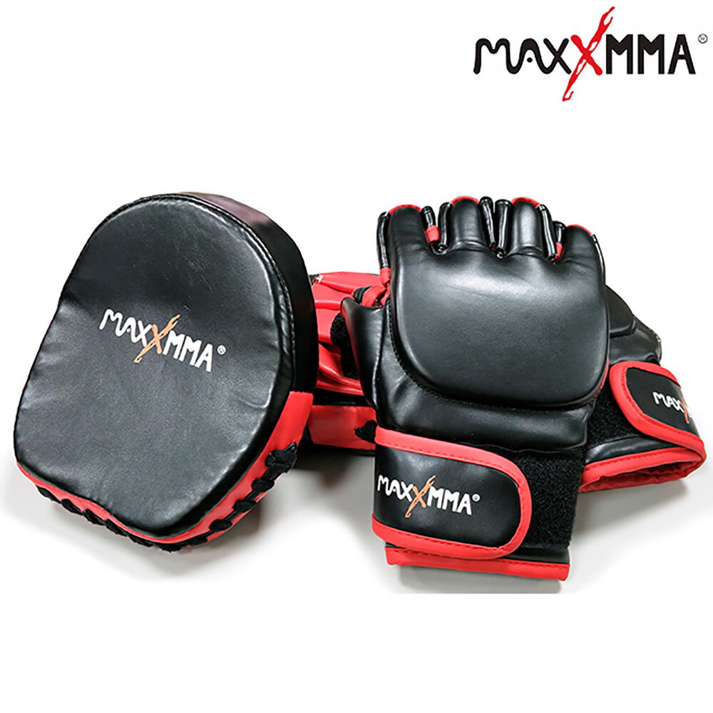 MaxxMMA 混合格鬥手套+小型拳擊訓練手靶(紅黑)