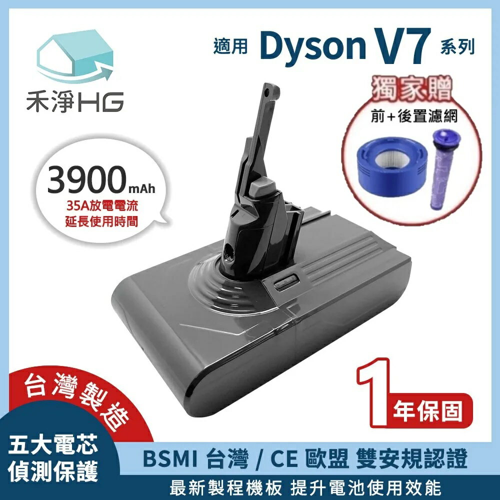 【禾淨家用HG】Dyson V7 DC8240 3900mAh 副廠吸塵器配件 鋰電池(前+後置濾網)