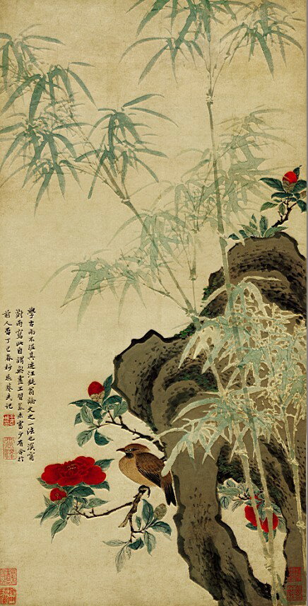 仿古畫名畫復製品清王武花竹棲禽圖名人字畫花鳥畫中國畫水墨畫