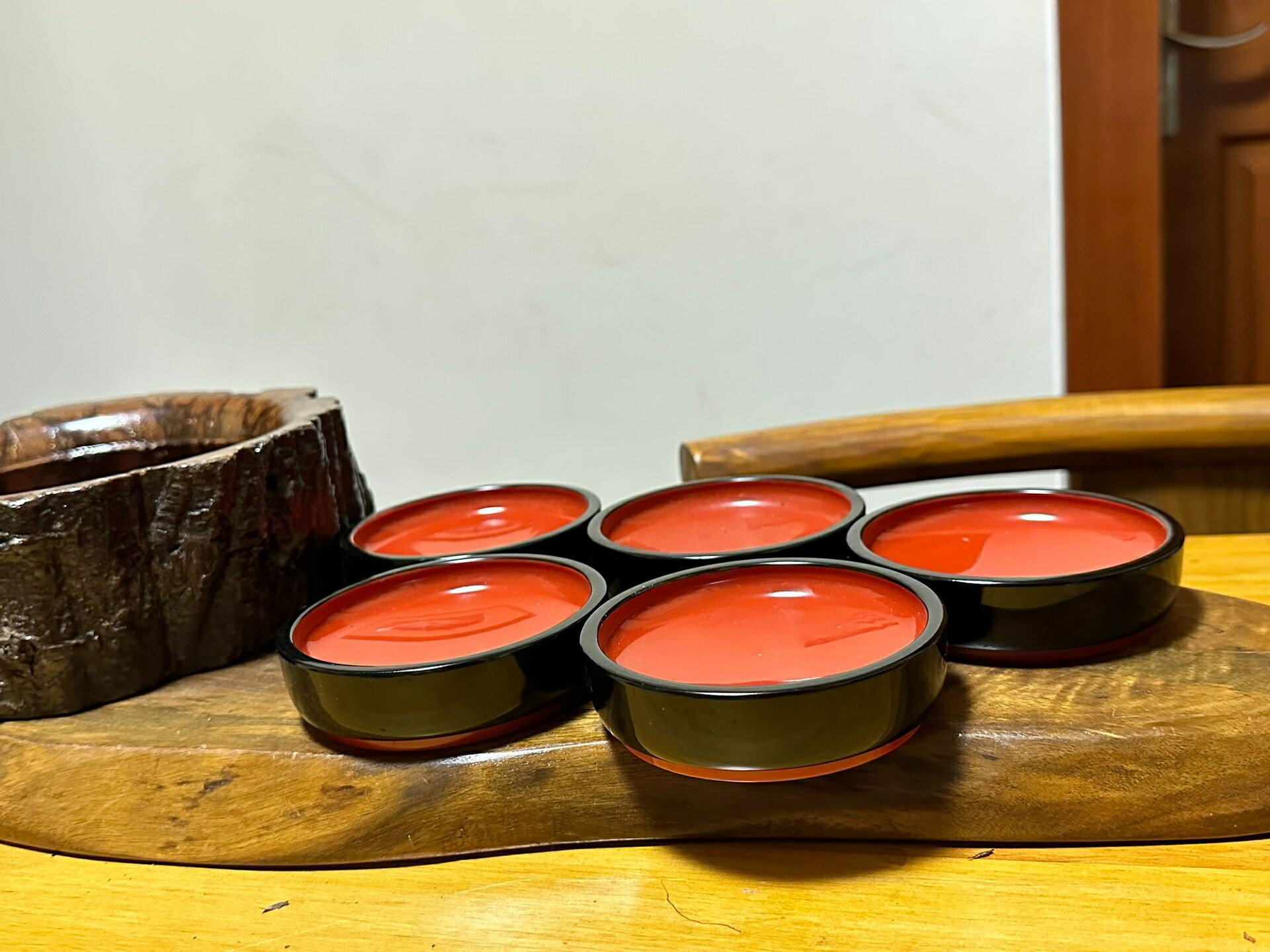 日本中古迴流樹脂胎大漆茶點小皿 茶點碟 茶托 五客裝