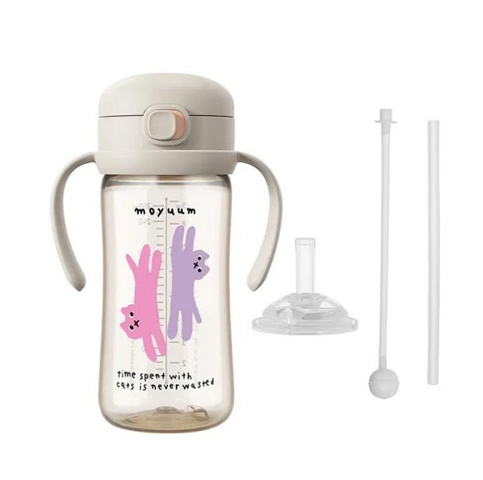 韓國MOYUUM PPSU彈蓋吸管學飲水杯270ml(8809926451123貓咪夢境暖杏白) 720元