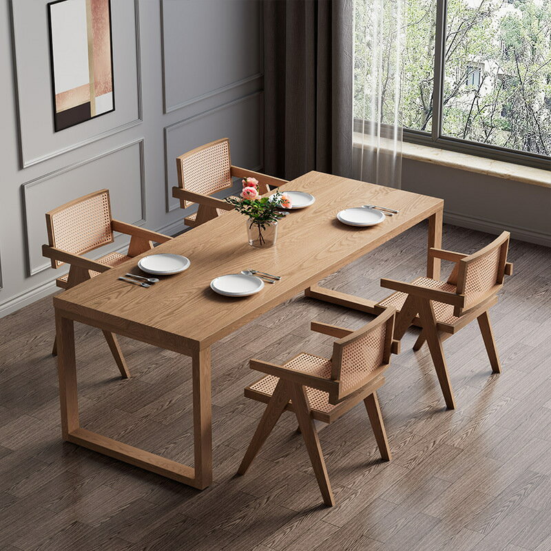 桌子 家用餐臺長方形實木餐桌椅組合北歐餐廳白蠟木飯桌