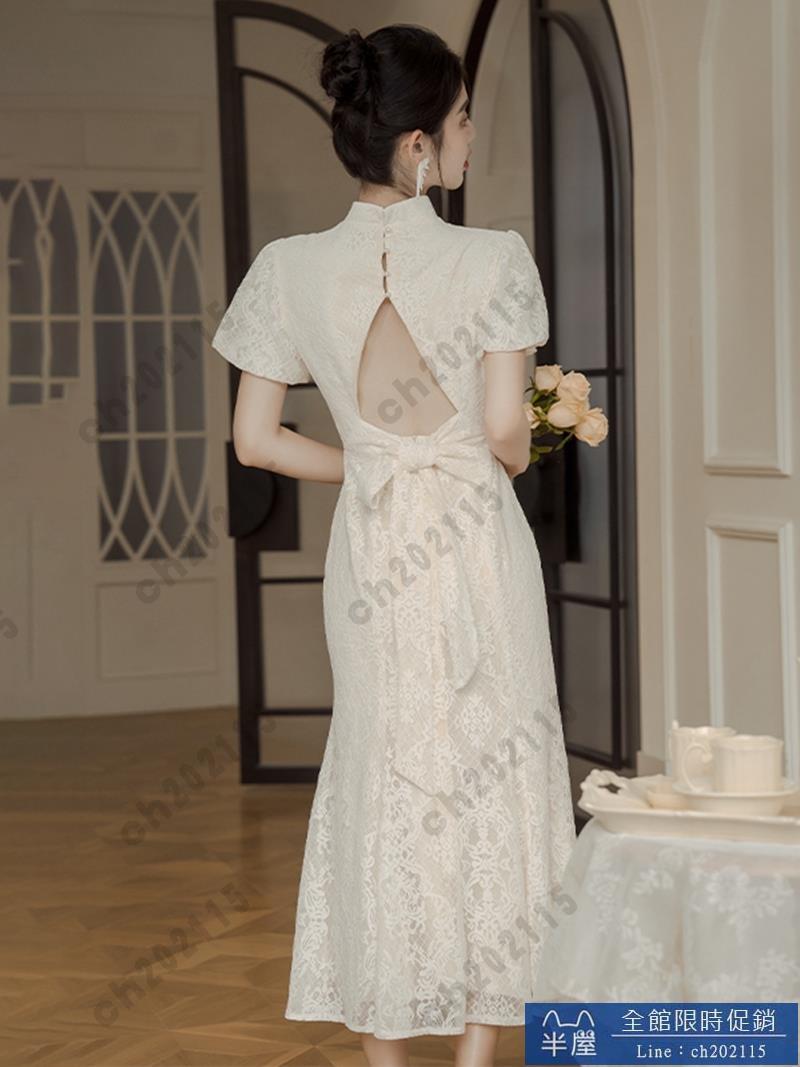 尾牙禮服 洋裝 新中式絕美夏季新款年輕款改良設計感旗袍禮服訂婚連衣裙女裝2024交換禮物 三木優選