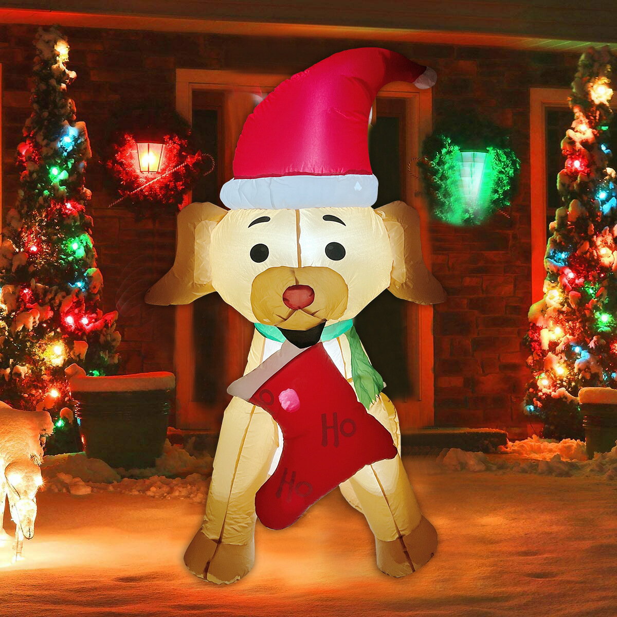 110V 聖誕節裝飾 免運 2021圣誕節庭院裝飾1.5m小狗襪子充氣燈光圣誕節充氣老人雪人 交換禮物