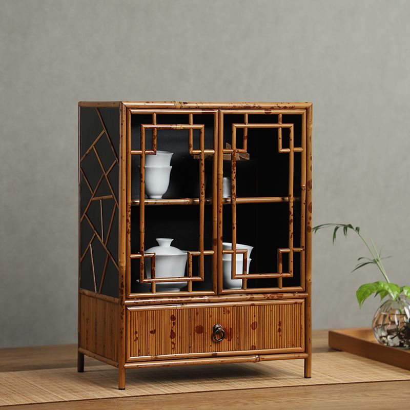手工竹製博古架梅鹿竹製茶箱茶道器具收納箱 竹茶棚復古收納櫃181YJ 公司貨