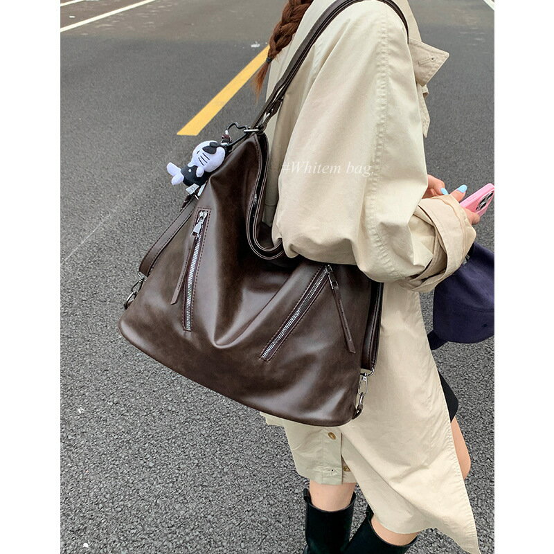 美式復古通勤雙肩包包女2025新款秋冬單肩包大容量時尚腋下托特包