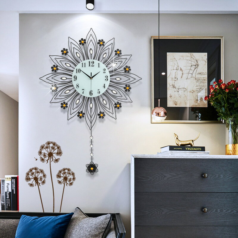 金屬掛鐘客廳創意時鐘時尚歐式家用裝飾鐘表鐵藝石英鐘