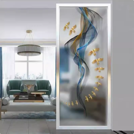 北歐客廳長虹藝術玻璃隔間屏風淋浴衛生間磨砂工藝玄關裝飾抽象畫 屏風 隔斷屏 遮擋屏