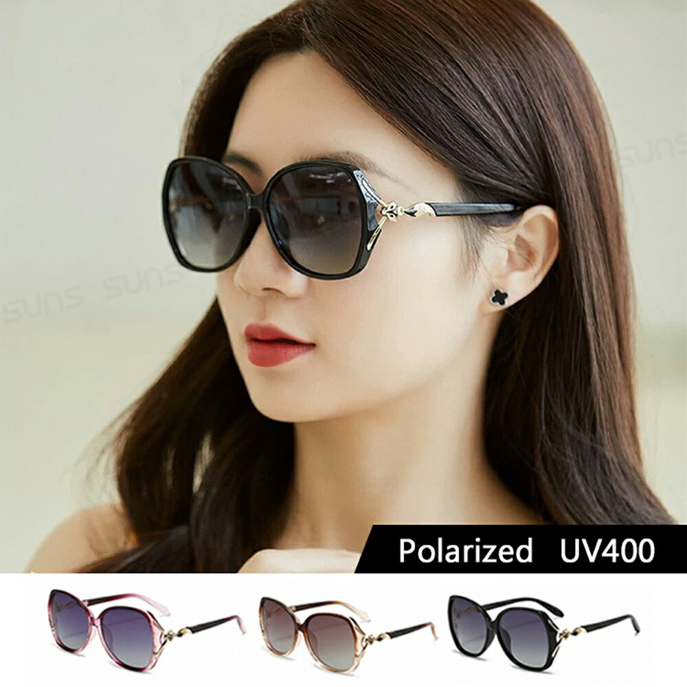 台灣製-淑女偏光墨鏡 Polarized 名媛款大框顯小臉 淑女太陽眼鏡 時尚精緻狐狸造型 抗紫外線UV400