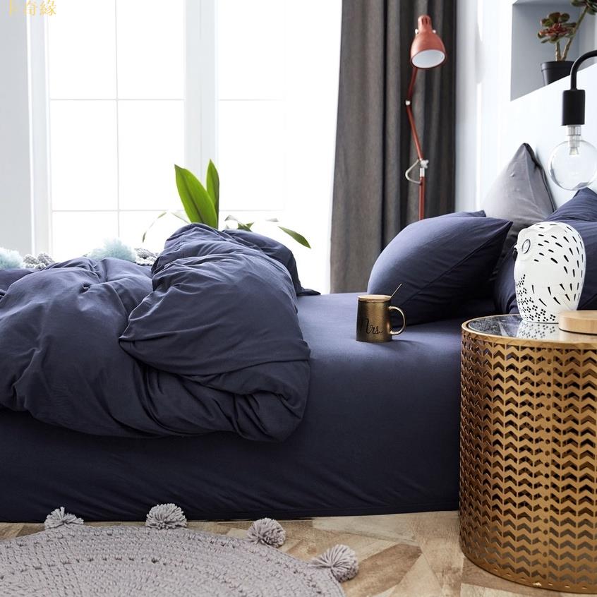 現代日式簡約純色針織天竺棉床包枕套被套四件組素色單人床雙人床棉床品套件文藝清新寢具親膚裸睡