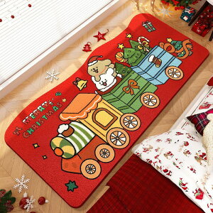 圣誕拉車小動物氛圍臥室床邊毯衣帽間長條地毯可愛舒適柔軟仿羊絨