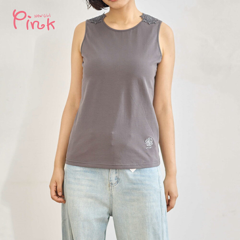 Pink*2WAY正反兩穿素色棉質小花背心 (2色) Z1309AD 治裝激推