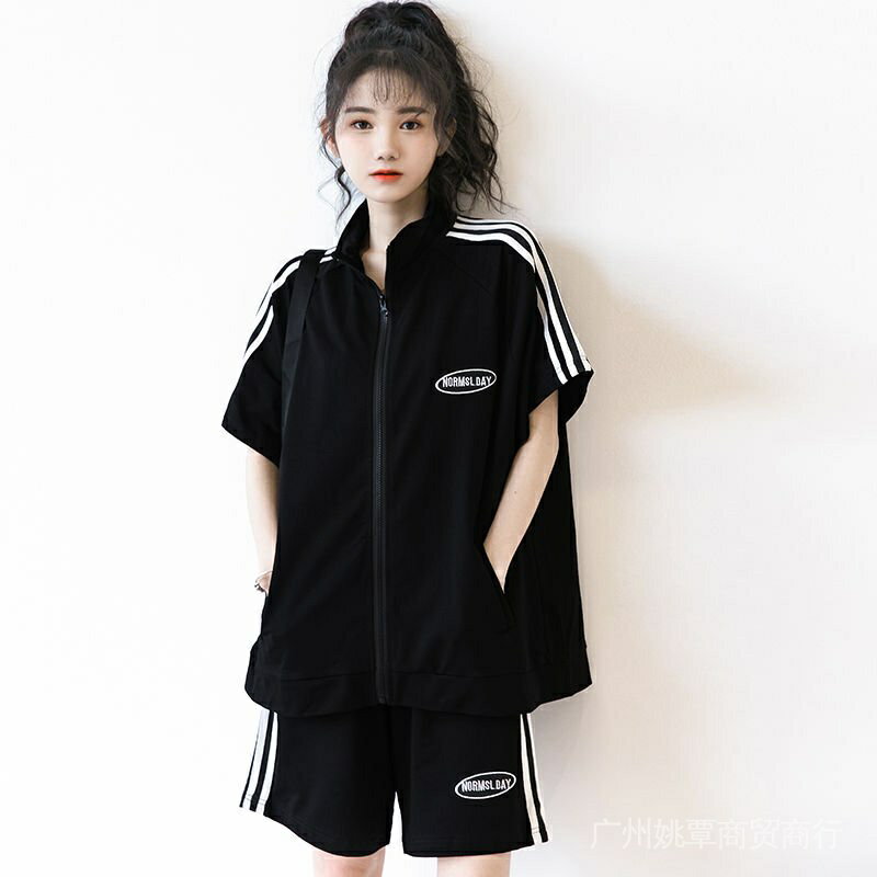 2022夏季新款運動套裝女時尚洋氣學生韓版寬鬆休閒運動服兩件套潮