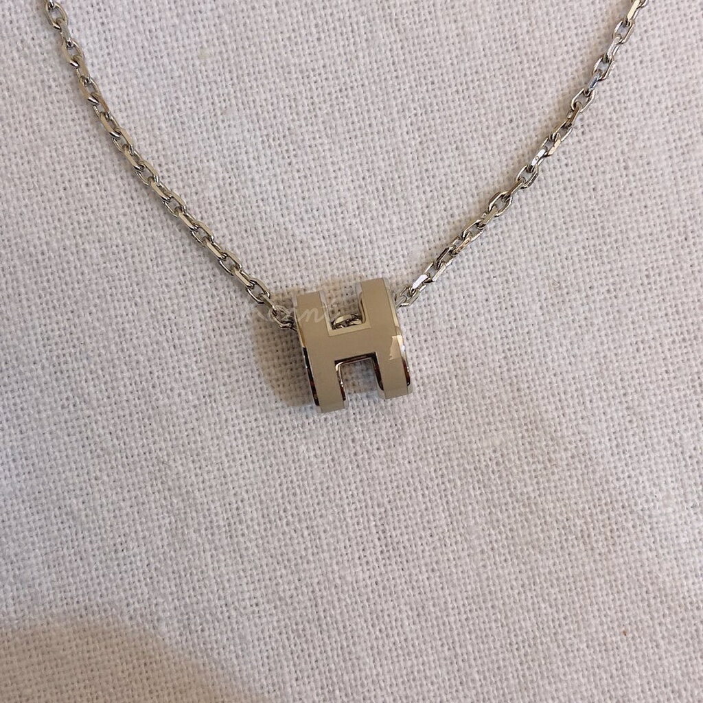 HERMES Mini POP H 項鍊 奶茶色x銀 奶茶x銀配色 項鍊