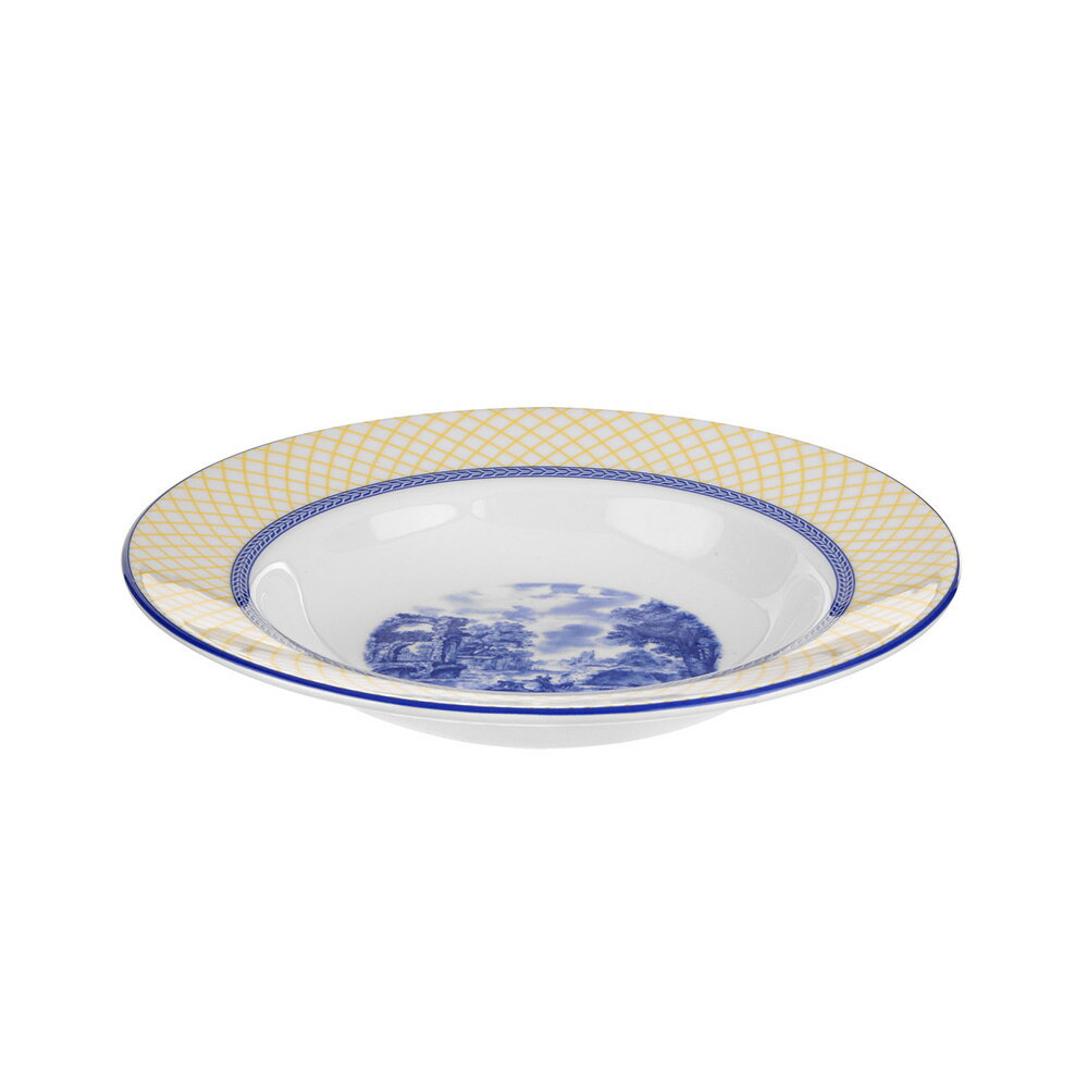 英國Spode-Blue Italian 典藏義大利藍系列(200週年Giallo網格紀念款)-23cm湯碗