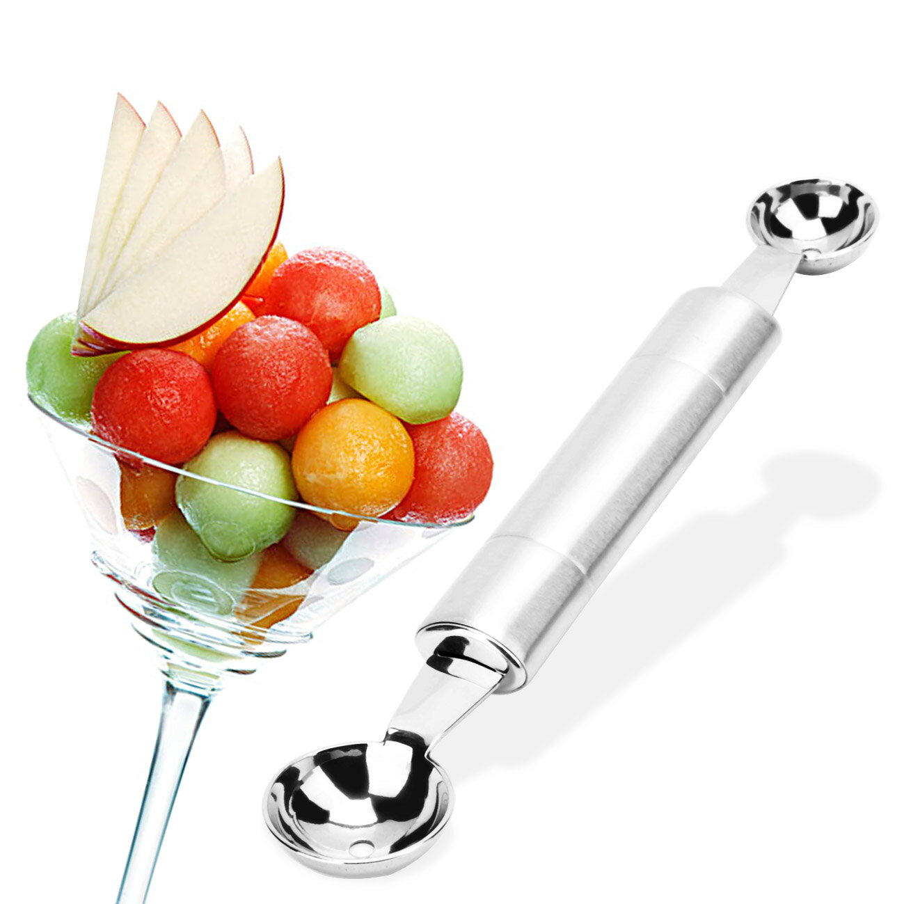 全不銹鋼雙頭水果挖球器雪糕勺雙孔冰激凌勺家居實用創意工具