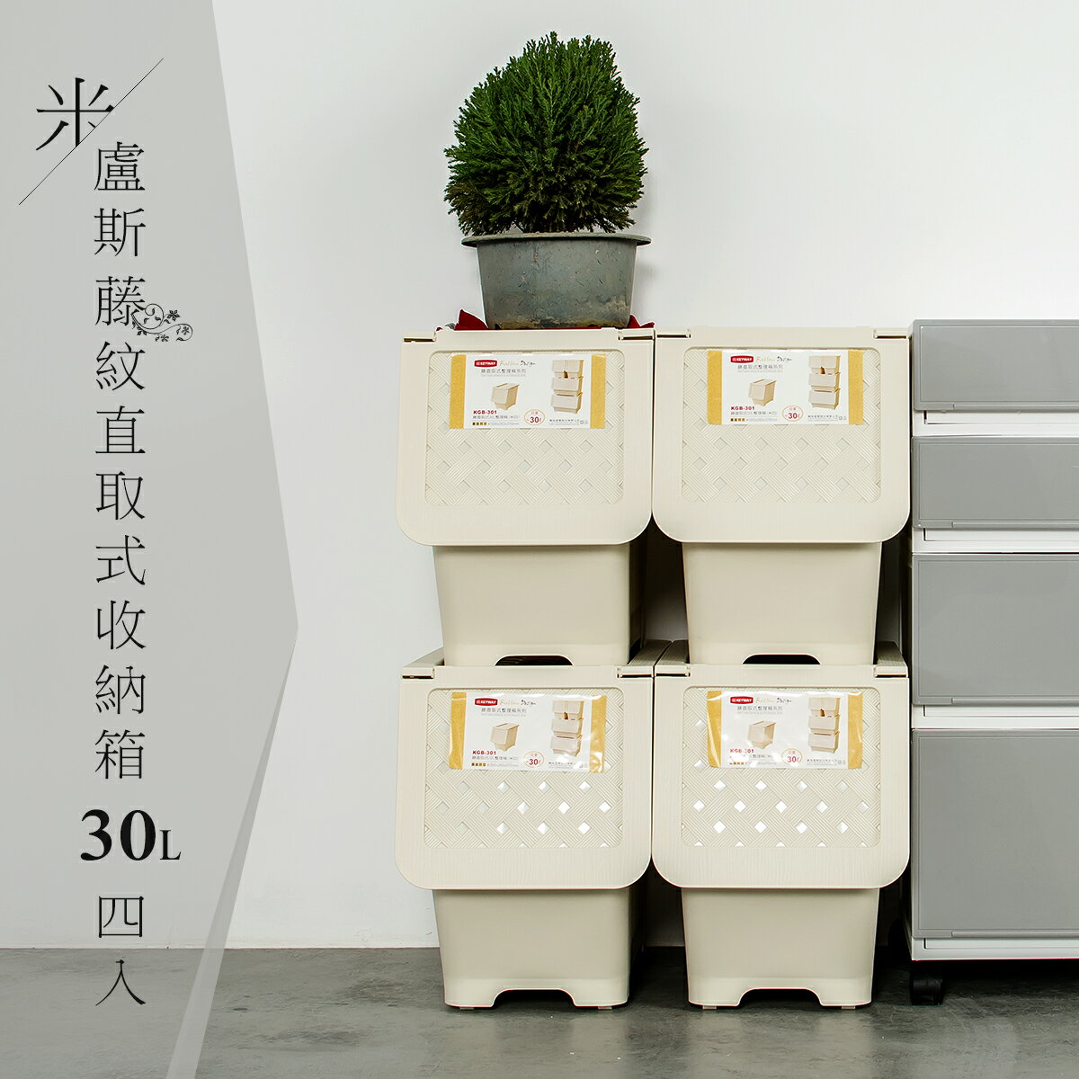 掀蓋式/塑膠箱/置物箱 米盧斯可自由堆疊直取式收納箱【30L】_4入 dayneeds