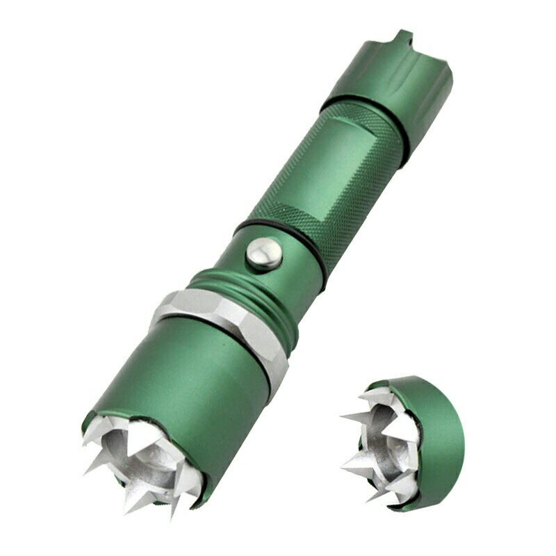 戶外電源強光遠射ED可充電救生錘手電筒超亮變焦防水防身合金手電