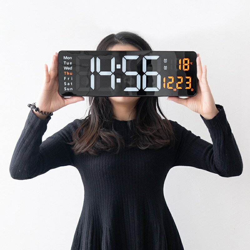 居家生活時鐘大屏功能顯示時鐘 北歐數字鐘錶 簡約客廳 掛鐘LED螢幕時間溫度顯示器
