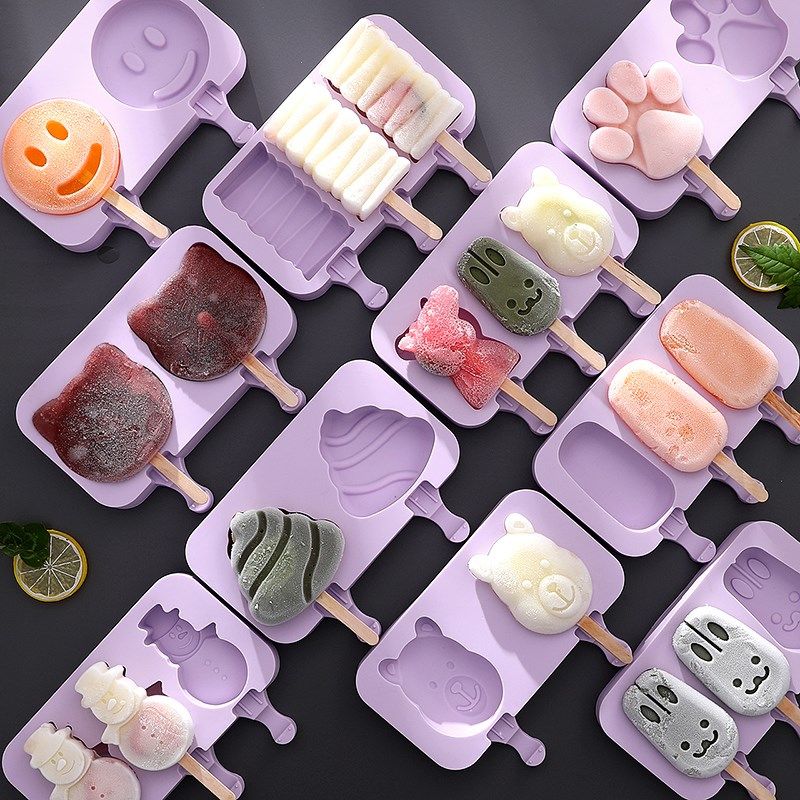 雪糕模具硅膠冰塊冰淇淋家用自制冰棒冰棍冰糕做可愛卡通冰激淋。