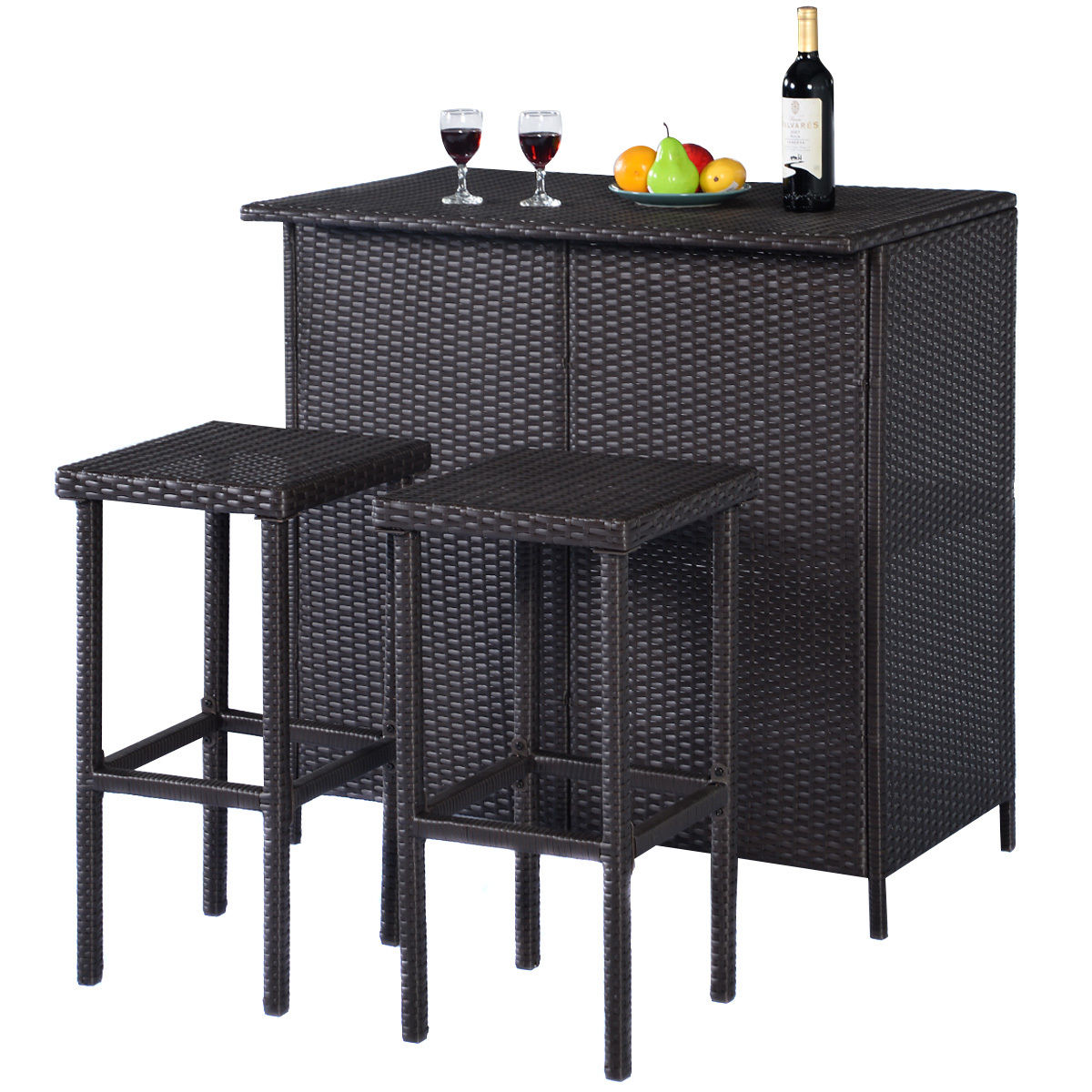 3-Piece Costway Rattan Wicker Outdoor Bar Set