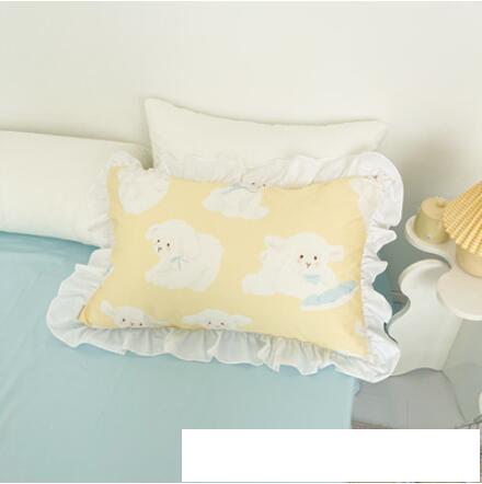 小羊莉娜少女系原創設計全棉枕套枕頭枕芯罩卡通日系單人花邊