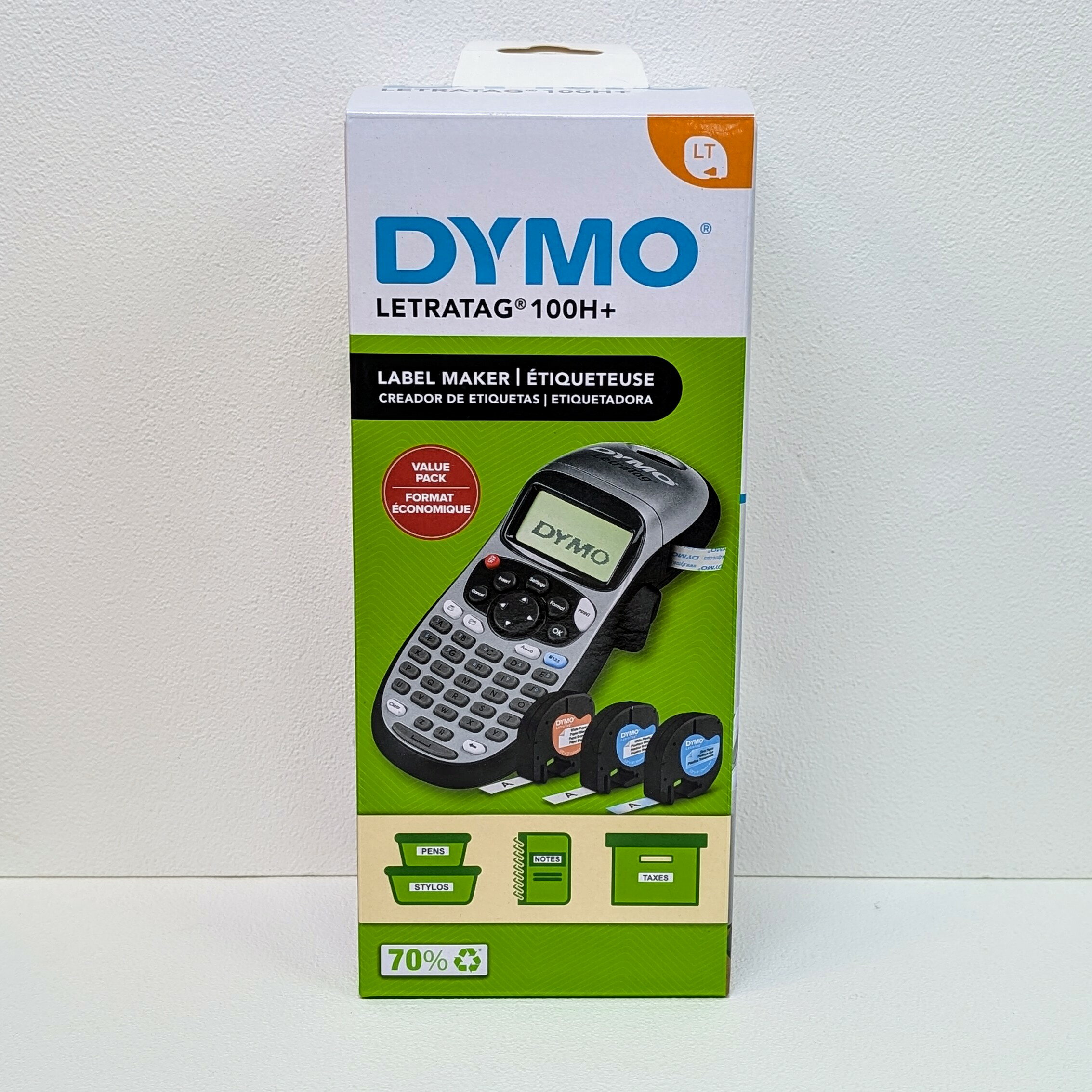 [4美國直購] DYMO LetraTag LT-100H+ 含3捲標籤膠帶 手持標籤機 打標機 12mm x 4m 白紙+白/透明塑膠標籤 (TA2)2174562