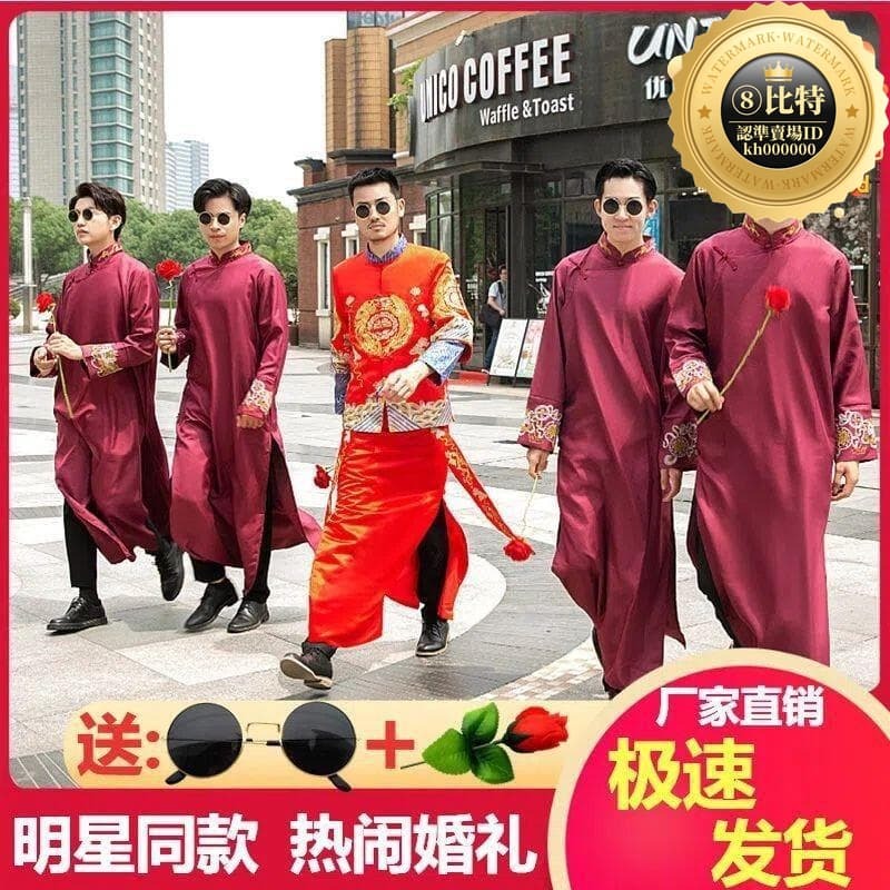快速出貨 滿300出貨【品質認證】2025中式伴郎服結婚禮服兄弟團服裝中國風相聲服大褂馬褂男士長衫 露天市集 全臺最大的網路