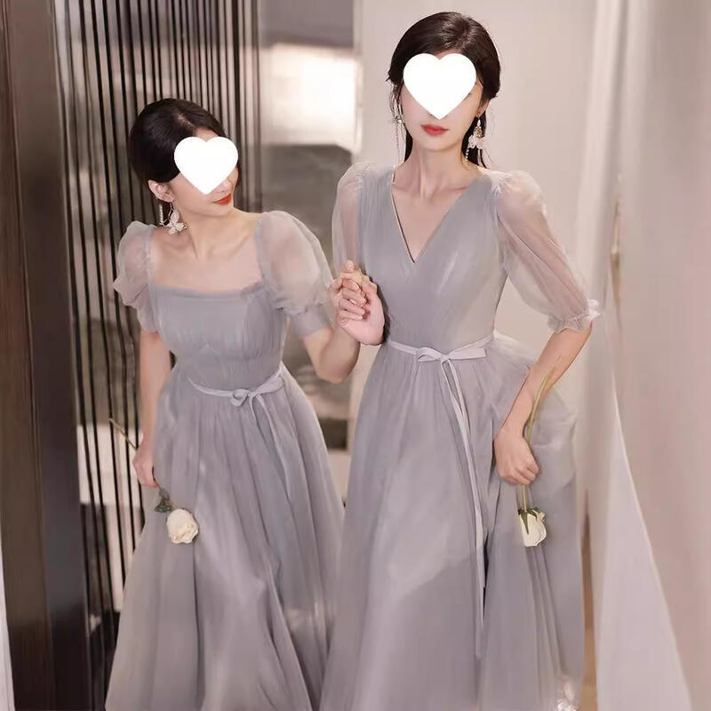 灰色伴娘禮服女新款夏季仙氣質平時可穿小眾姐妹團禮