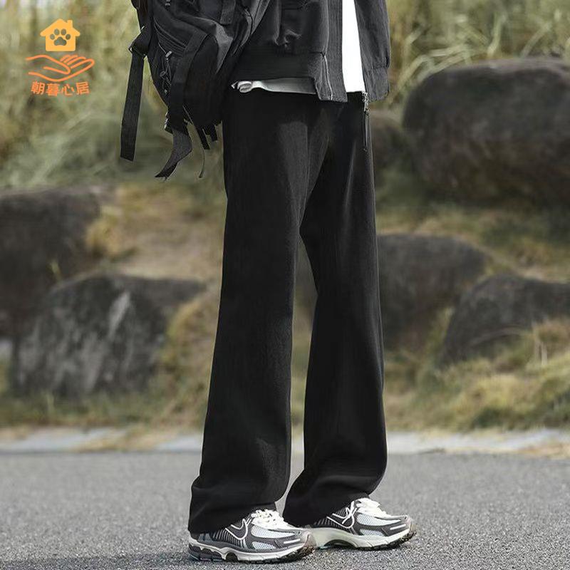 棉褲 休閒褲 男褲 褲子 工裝褲 HOLDFREE黑灰微喇牛仔褲男生秋冬季直筒修身加絨長褲高街漸變潮流