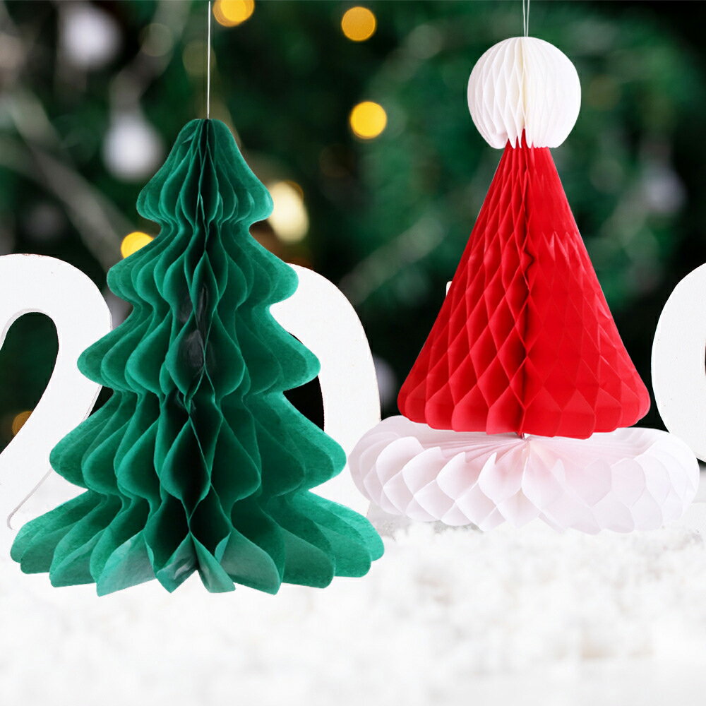 聖誕節裝飾 蜂窩紙吊飾 掛飾 聖誕樹 聖誕帽 派對佈置 蜂窩球 聖誕節 耶誕【BlueCat】【XM0599】