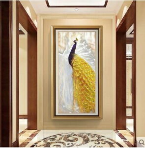 歐式美式入戶玄關牆面裝飾走廊過道豎版大氣孔雀掛畫現代簡約壁畫 玩物志