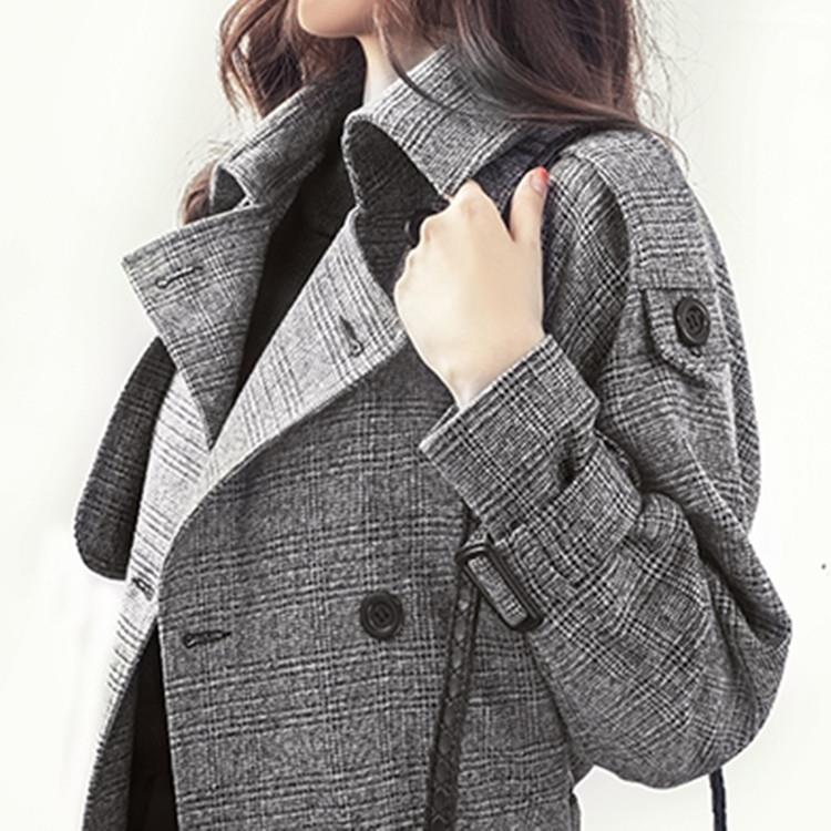 反季促銷秋季英倫韓版風衣中長款修身大碼格子大衣雙排扣外套女潮