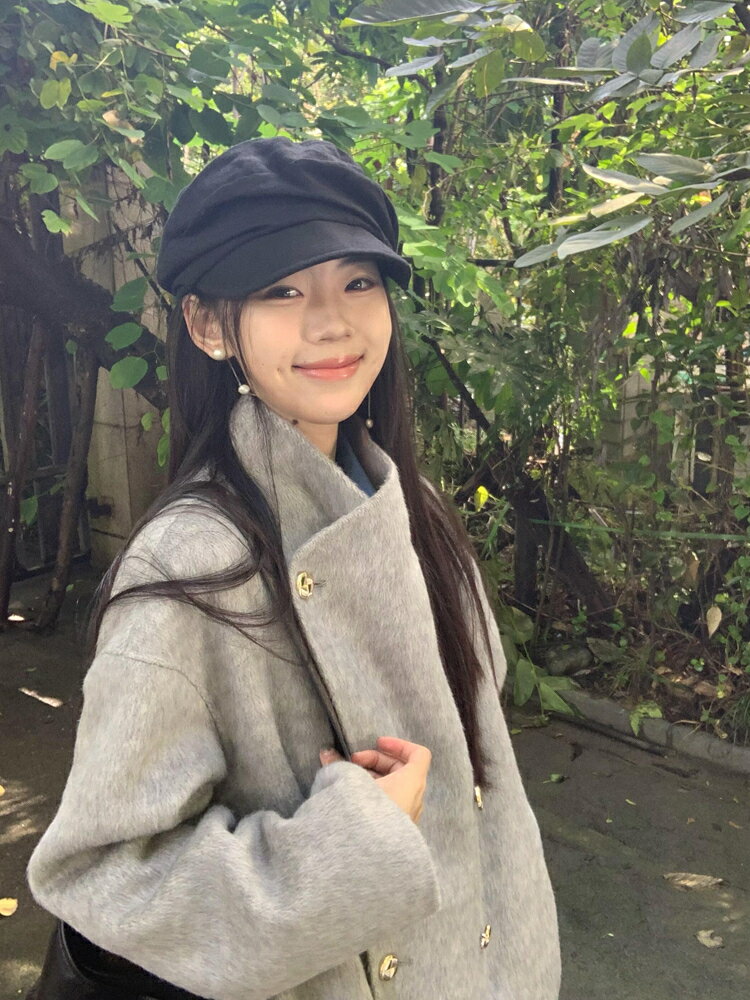 灰色呢子大衣女2024新款秋冬高階感毛呢外套韓系小個子冬天中長款【淘夢屋】