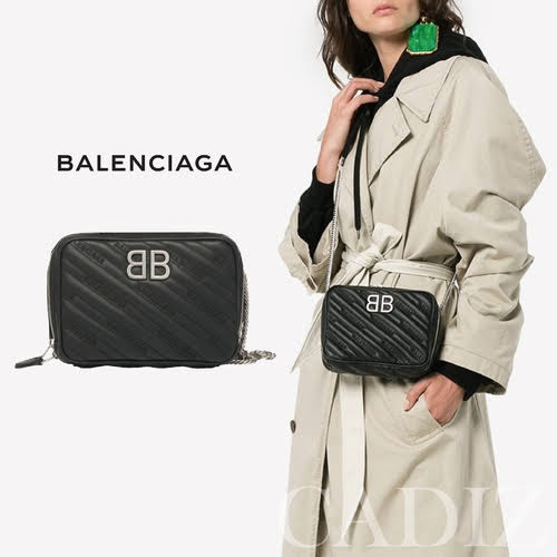 法國正品 Balenciaga  BB REPORTER XS 黑色小牛皮刺繡鍊條小方包 5266780