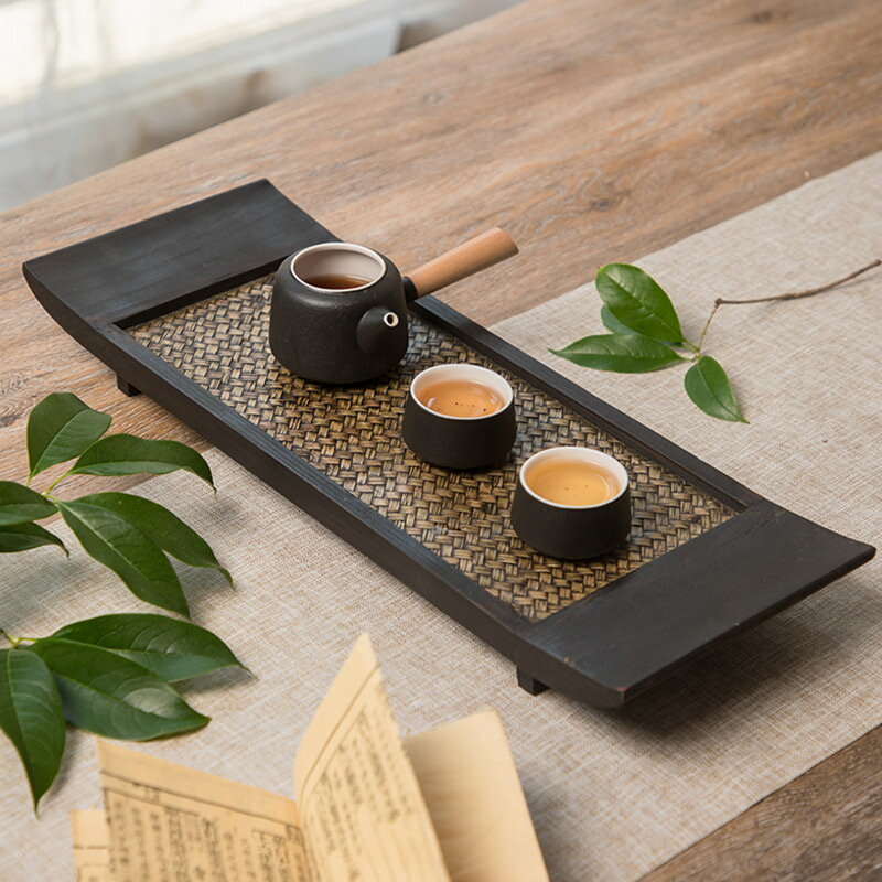 異麗 果盤木質實木創意方茶盤竹編長方形客廳茶幾擺件飾品水果盤