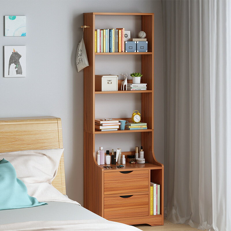 床頭櫃 床頭臥室帶書架多功能床邊收納家用實木色儲物
