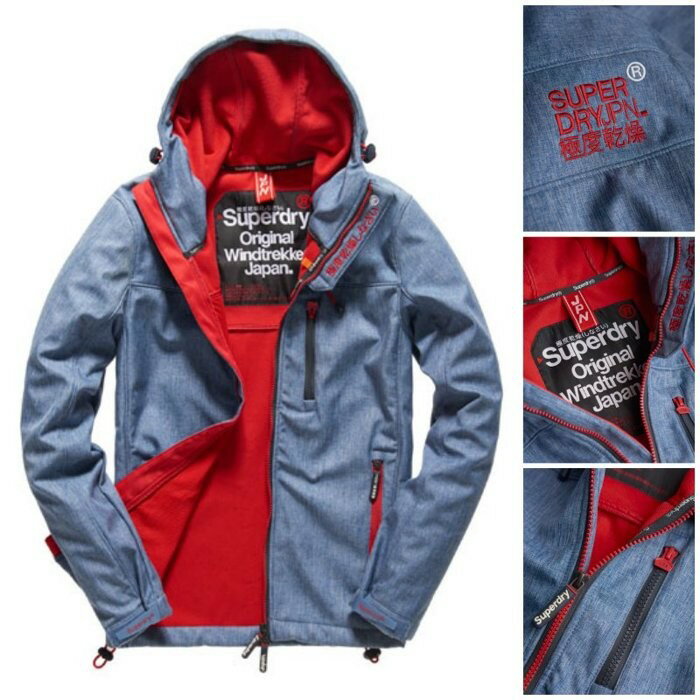 跩狗嚴選 極度乾燥 Superdry Trekker 藍灰 牛仔 紅 連帽 刷毛 彈性材質 軟殼衣 風衣 外套