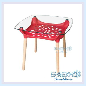 雪之屋 132-1造型玻璃實木方桌(紅色)(12mm強化清玻璃)/置物桌/咖啡桌/餐桌 X560-01