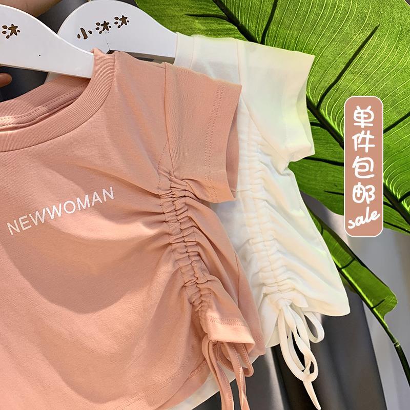 女童短袖t恤2021新款夏裝女孩上衣ins簡約風字母韓版洋氣百搭小童