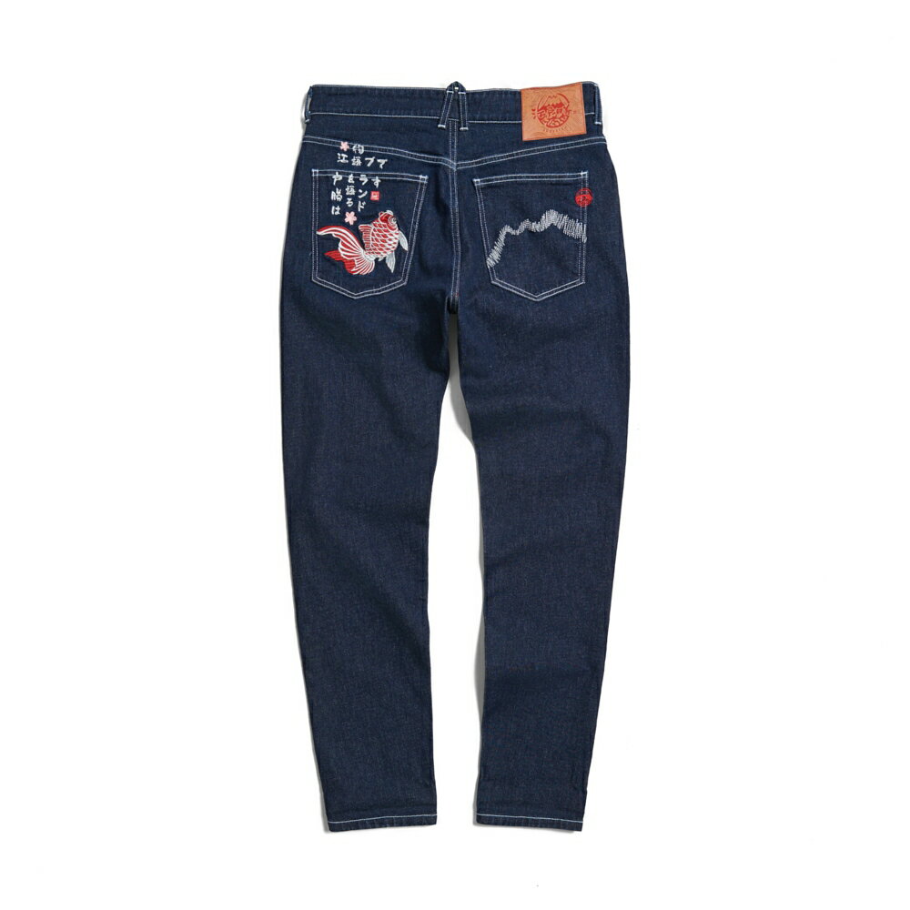 EDOKATSU江戶勝 男款 經典後袋金魚丹寧窄管直筒褲 (酵洗藍) 1