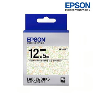EPSON 愛普生 LK-4DBY 綠意花田底黑字 Pattern花紋系列 12mm S654463