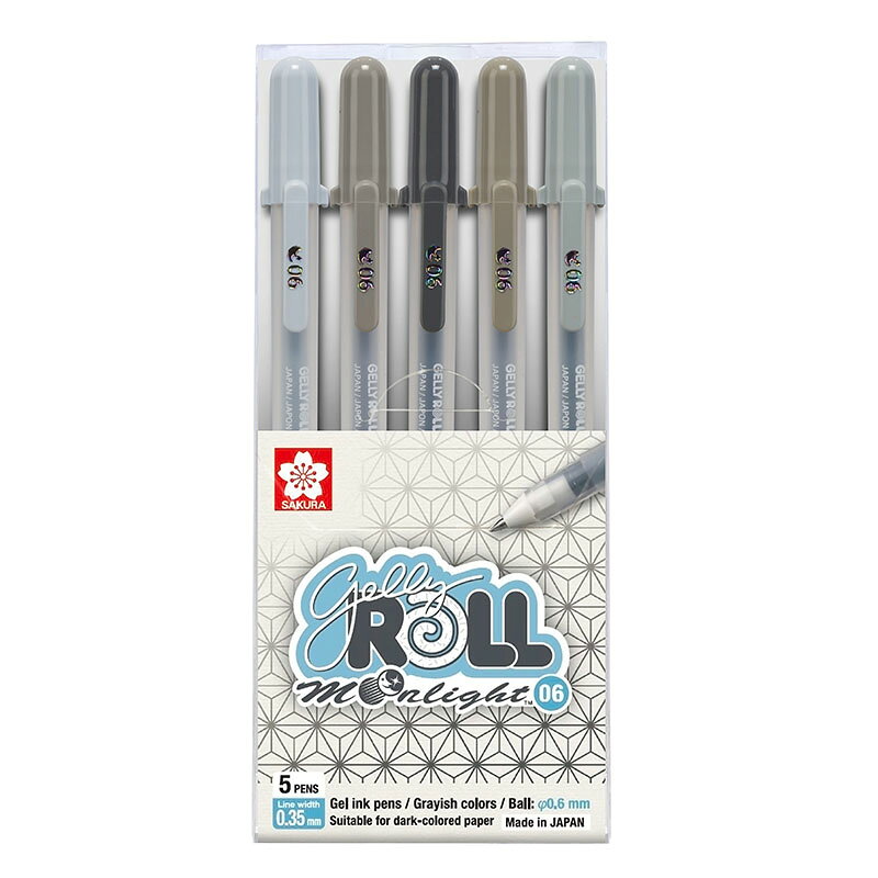 日本 SAKURA 櫻花 證卷筆 Gelly Roll moonlight 月光晶彩筆 灰階 5支入 /盒 XPGB-5ML06【APP滿額下單10%點數(單一帳號最高1000點)】9/30止